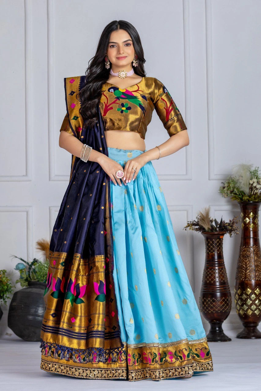 Sky Blue Lichi Silk Lehenga Kalyanja Fashion